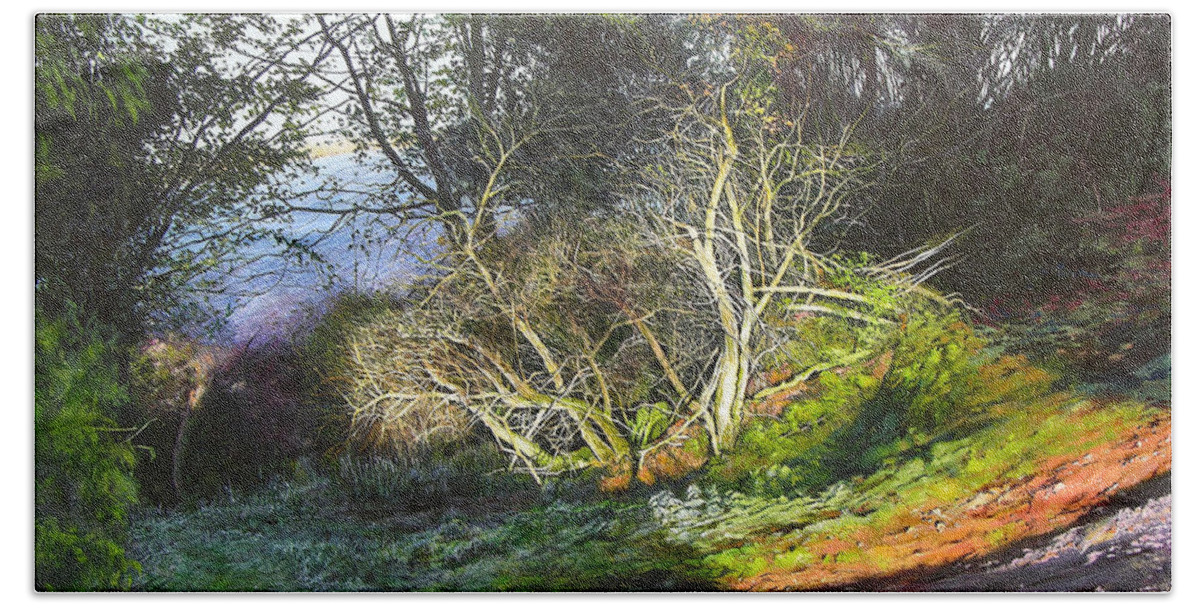 Landscape Beach Towel featuring the painting Frosty Morning Near Nant Clwyd, North Wales by Harry Robertson