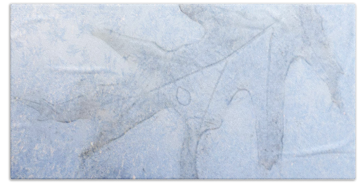 Frozen Leaf Imprint Beach Towel featuring the photograph Frozen Oak Leaf Imprint by Kathy M Krause