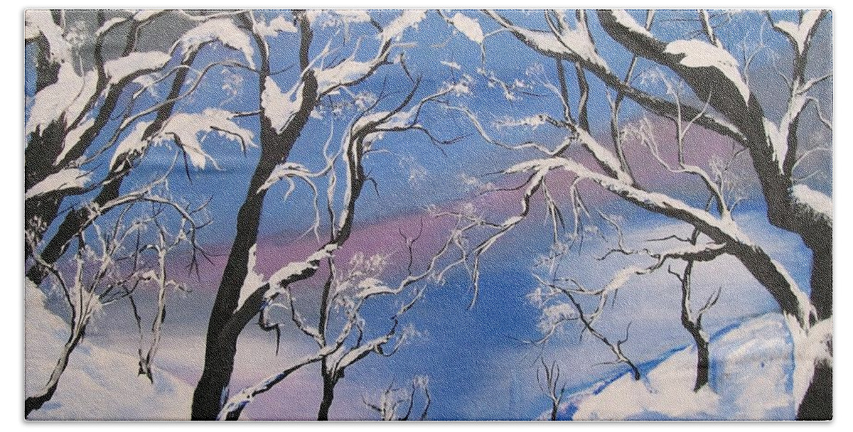 Snow Beach Towel featuring the painting Frozen Tranquility by Sharon Duguay