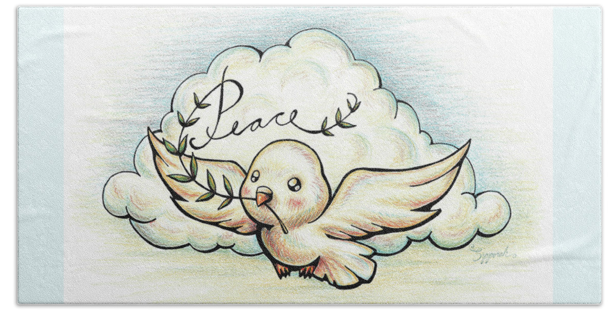 Peace Beach Towel featuring the drawing Inspirational Animal DOVE by Sipporah Art and Illustration