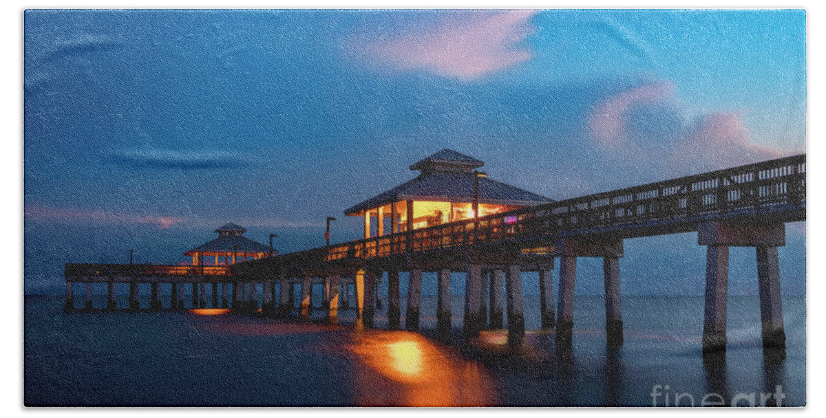 Florida Beach Towel featuring the photograph Ft Myers Pier Twilight by Brian Jannsen