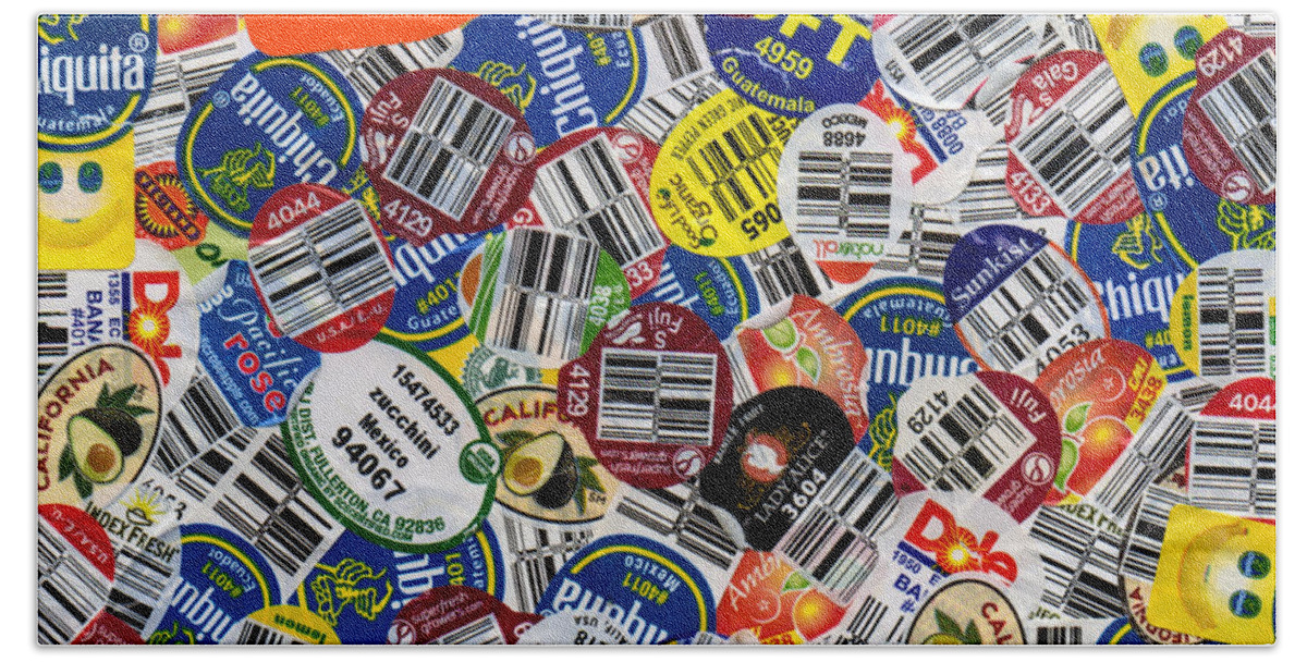 Fruit Beach Towel featuring the mixed media Fuit Labels of June 2016 by Stan Magnan