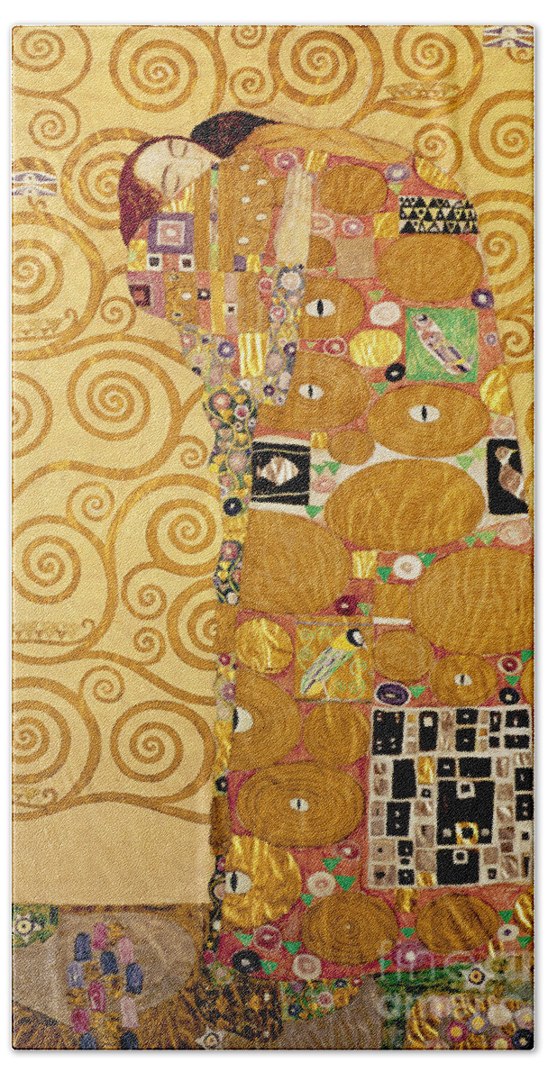 Fulfilment Beach Towel featuring the painting Fulfilment Stoclet Frieze by Gustav Klimt