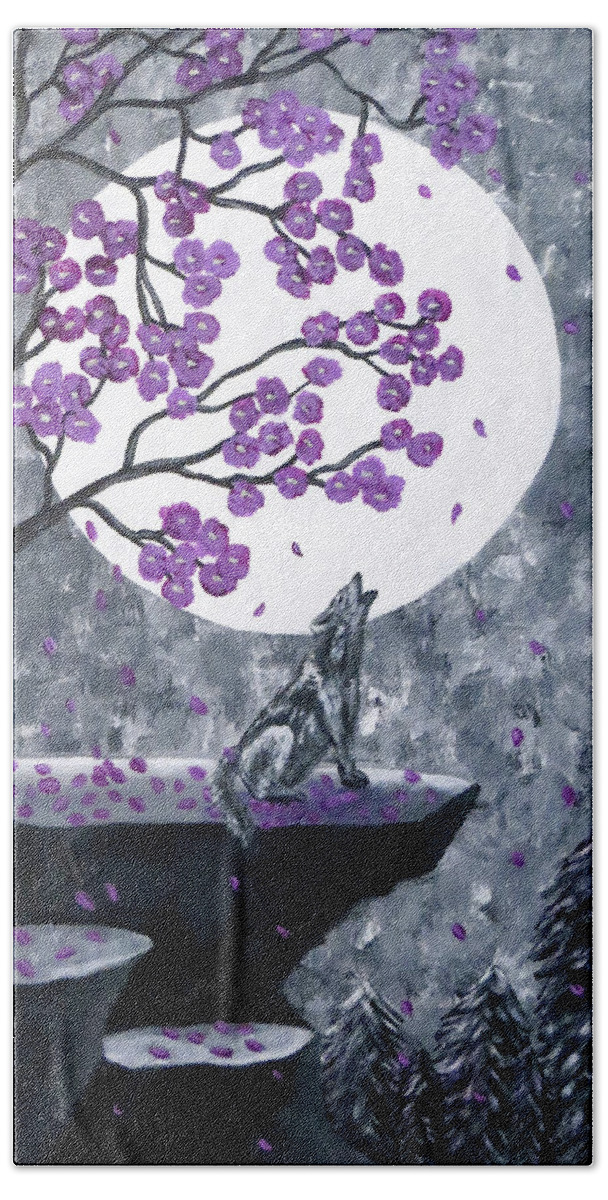 Animals Beach Towel featuring the painting Full Moon Magic by Teresa Wing