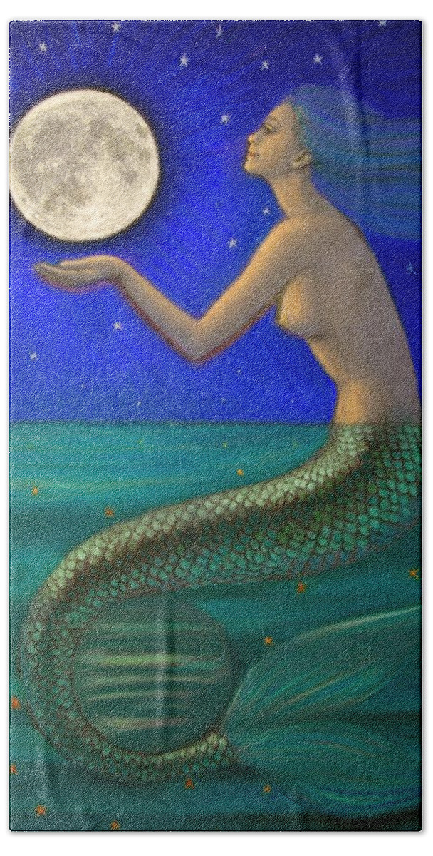 Mermaids Beach Sheet featuring the painting Full Moon Mermaid by Sue Halstenberg