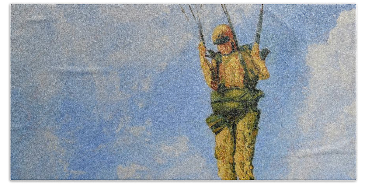 Fury From The Sky Beach Towel featuring the painting Fury from the Sky by TWard