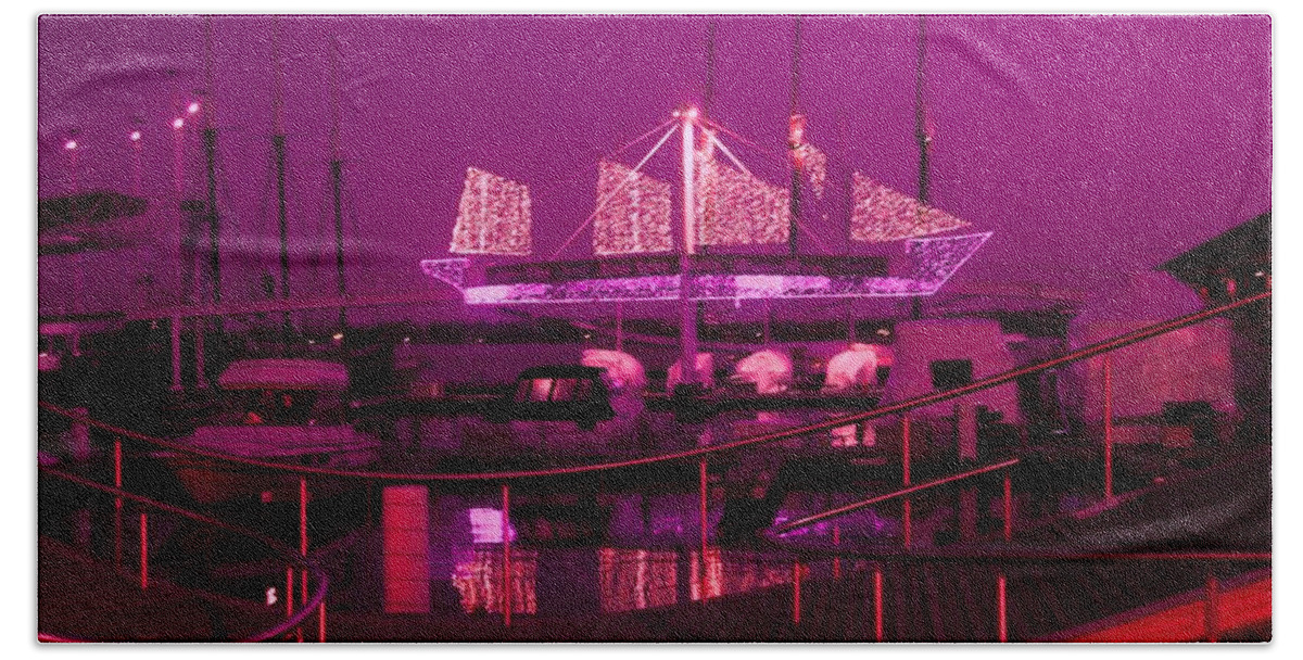 Boardwalks Beach Towel featuring the photograph Fuscia Dock Perspective by Ee Photography