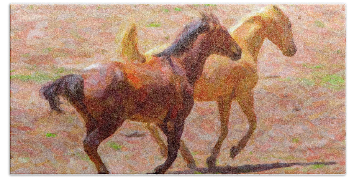 Texas Beach Towel featuring the digital art Galloping Horses by SR Green