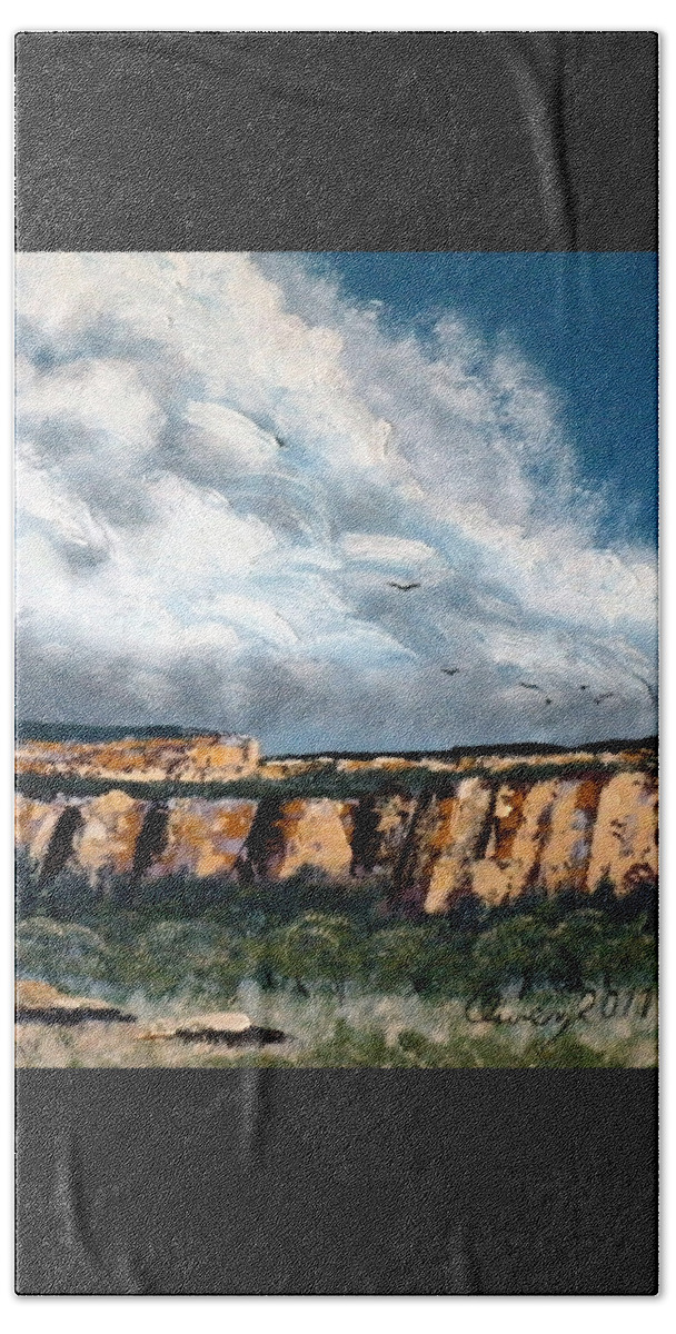 Landscape Beach Towel featuring the painting Gallup Bluffs 4 of 6 by Carl Owen
