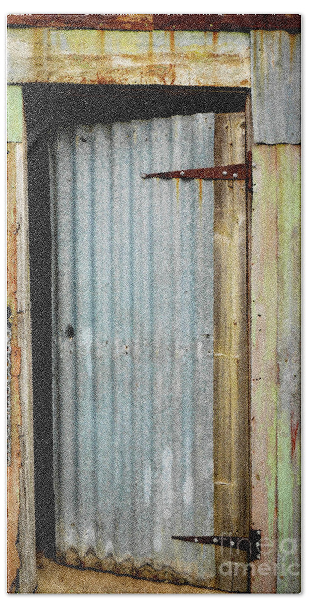 Doors Of The World Series By Lexa Harpell Beach Towel featuring the photograph A Hot Tin Door by Lexa Harpell