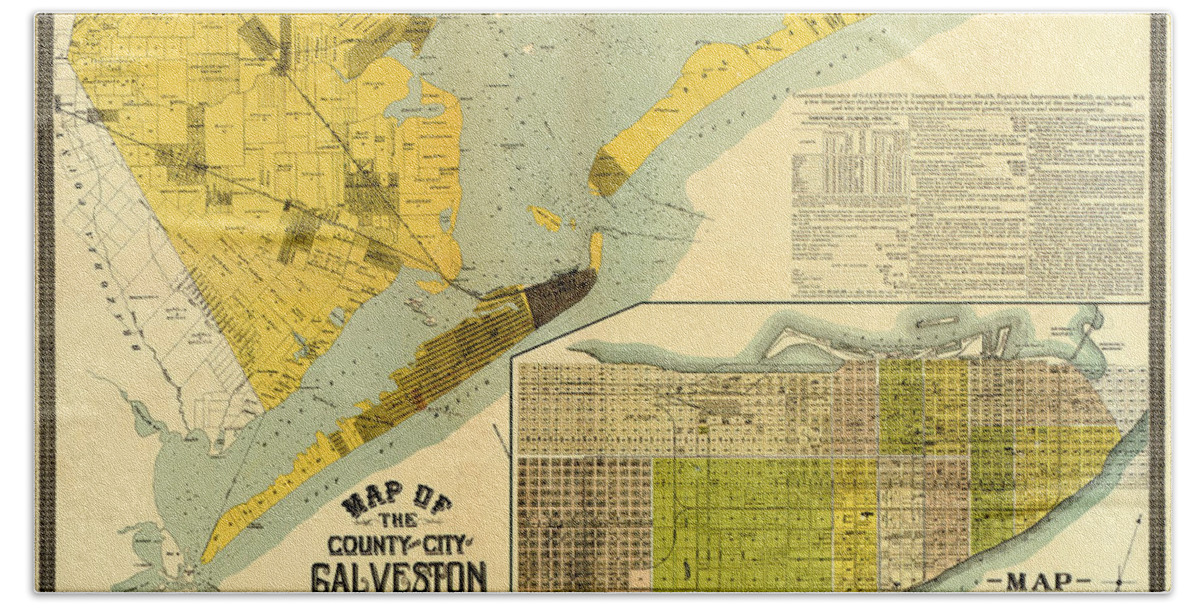 Texas Beach Towel featuring the digital art Galveston County and City 1891 by Texas Map Store