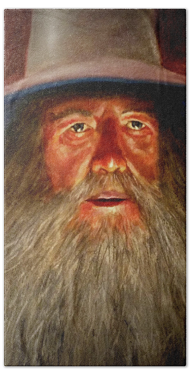 Wizard Gandalf Lord Of The Rings Middle Earth Tolkien Beach Towel featuring the painting Gandalf by Murry Whiteman