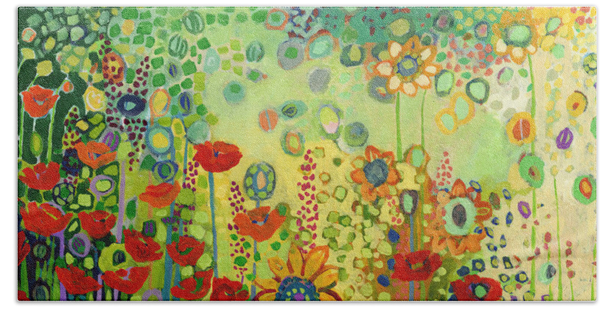 Poppy Beach Towel featuring the painting Garden Poetry by Jennifer Lommers