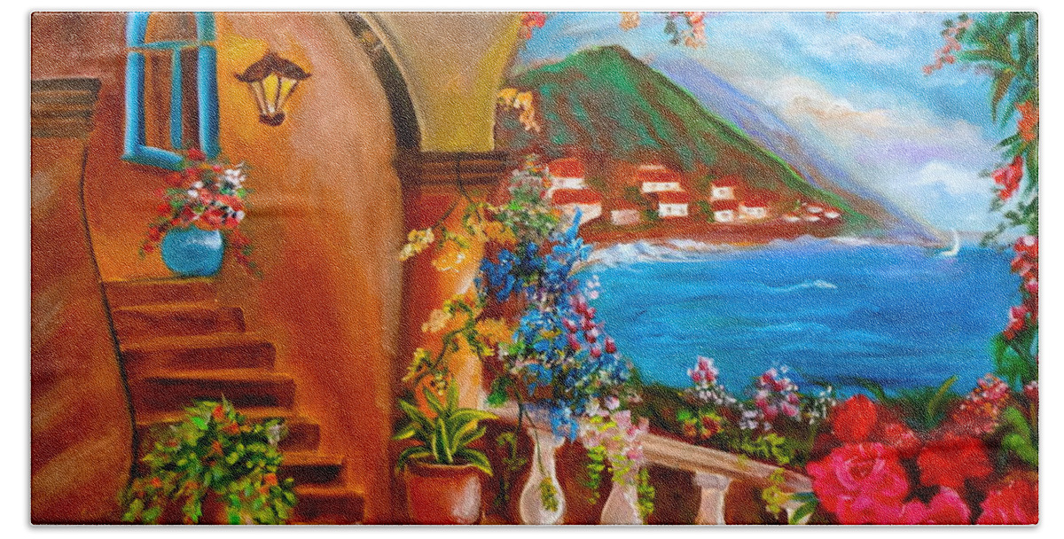Venice Scene Beach Sheet featuring the painting Garden Veranda 1 Jenny Lee Discount by Jenny Lee