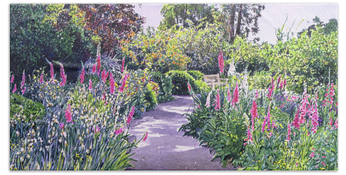 Watercolor Beach Sheet featuring the painting Garden Walk by David Lloyd Glover