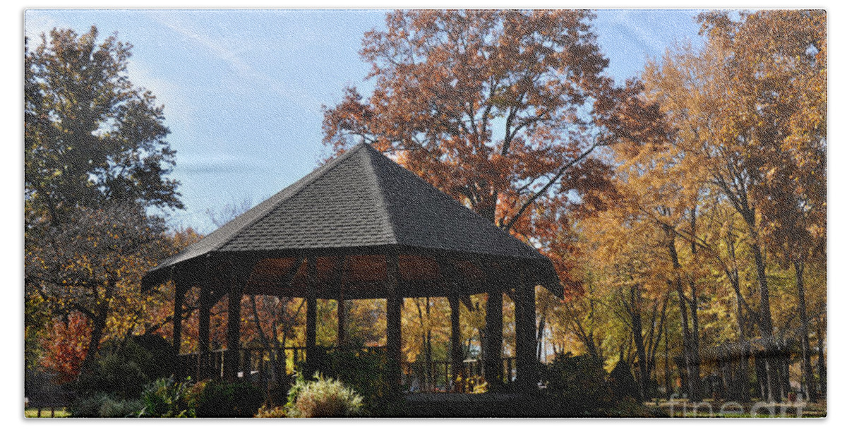 North Ridgeville Beach Towel featuring the photograph Gazebo At North Ridgeville - Autumn by Mark Madere