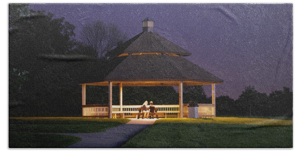 Gazebo Beach Towel featuring the photograph Gazebo During The Blue Moments Frankfort IL by Thomas Woolworth