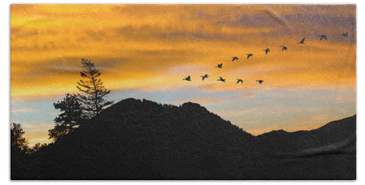 Goose Beach Towel featuring the photograph Geese At Sunrise by Shane Bechler