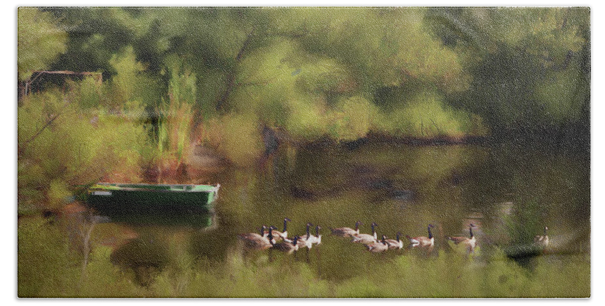 Kentucky Beach Towel featuring the digital art Geese On The Pond by Randall Evans