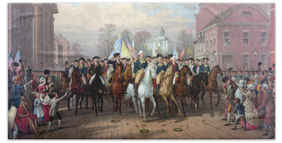 George Washington Beach Towel featuring the painting General Washington Enters New York by War Is Hell Store