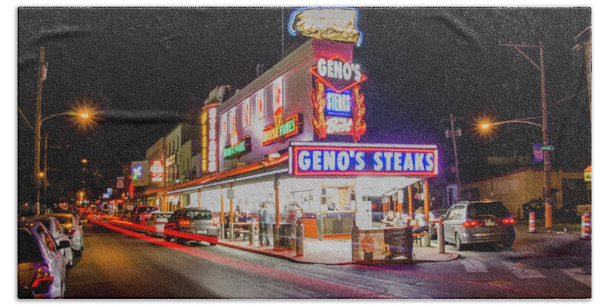 Genos Beach Towel featuring the photograph Genos Steaks - South Philly by Bill Cannon