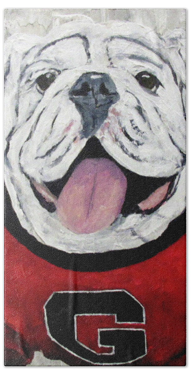 Georgia Bulldogs Beach Towel featuring the painting Georgia Bulldog by Katie Phillips