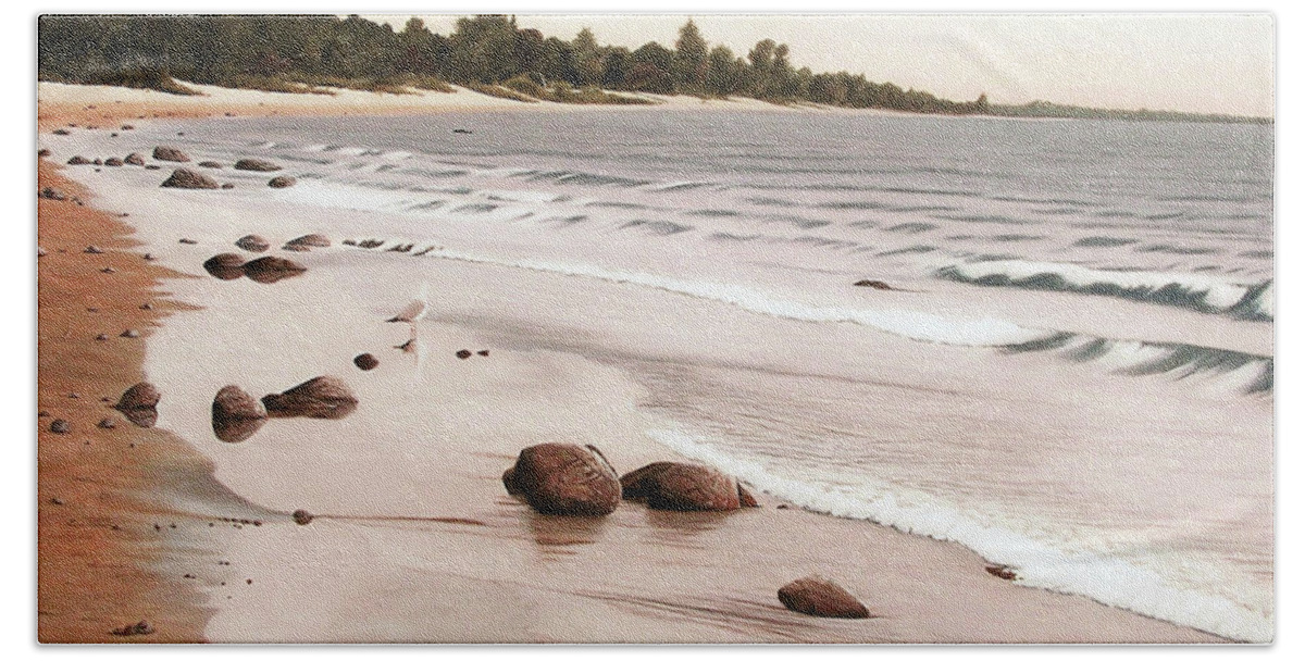 Landscapes Beach Sheet featuring the painting Georgian Bay Beach by Kenneth M Kirsch