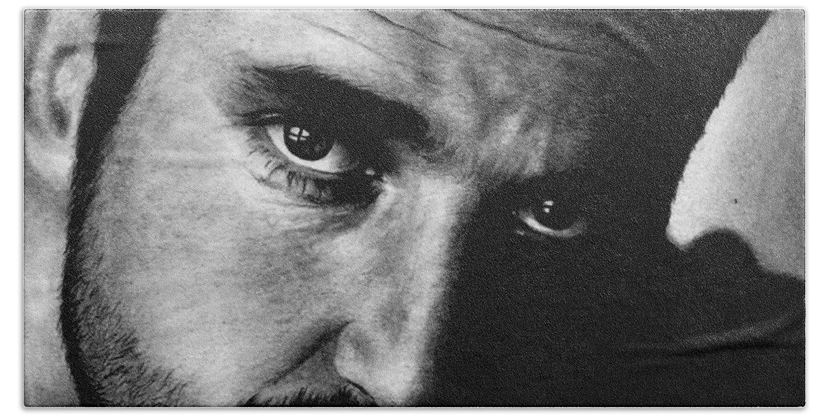 Gerard Butler Beach Towel featuring the drawing Gerard Butler by Rick Fortson