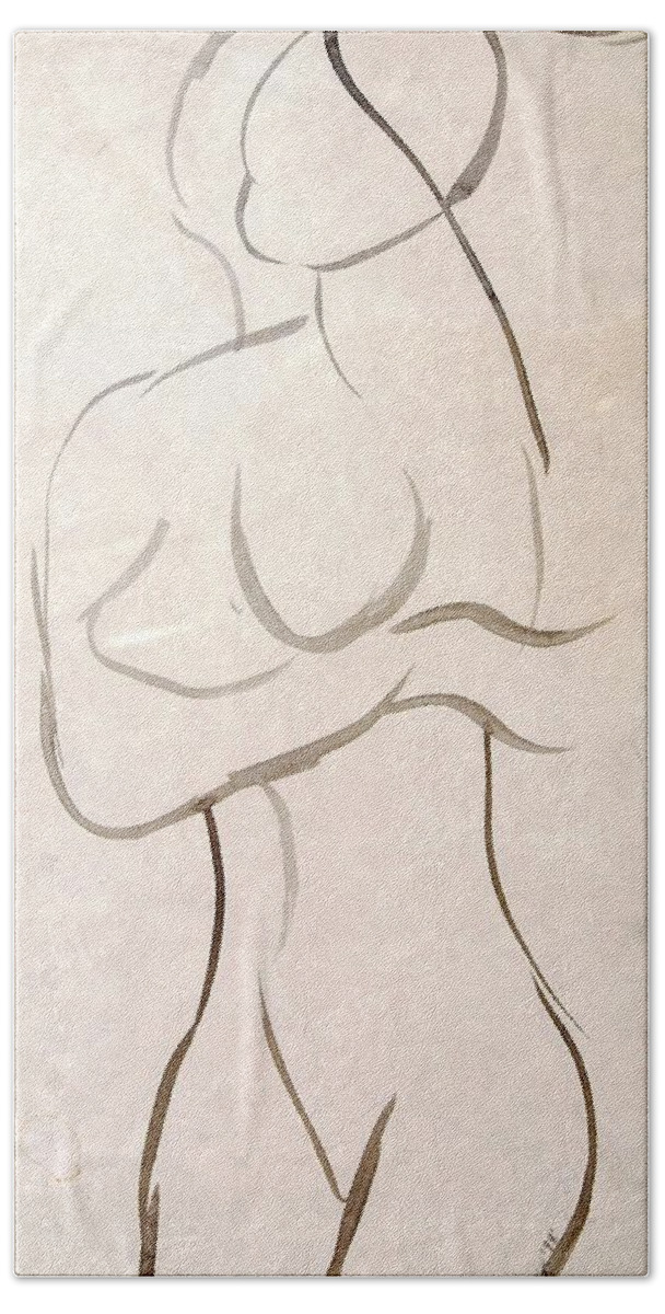 Sketch Beach Towel featuring the mixed media Gestural Nude Sketch by Angela Murray