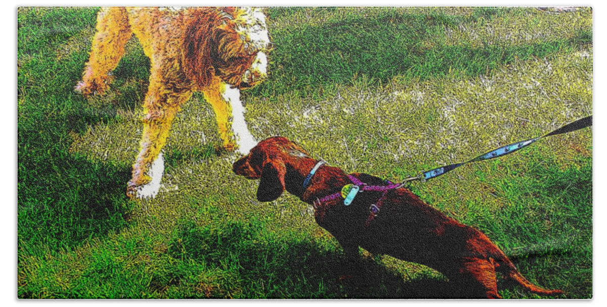 Dogs Beach Towel featuring the digital art Getting to Know You by Cliff Wilson