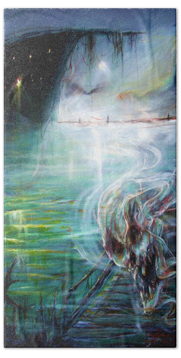 Skeleton Beach Towel featuring the painting Ghost Ship 2 by Heather Calderon