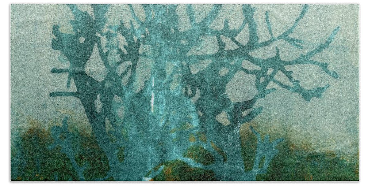 Abstract Beach Towel featuring the painting Ghost Tree by Laurel Englehardt