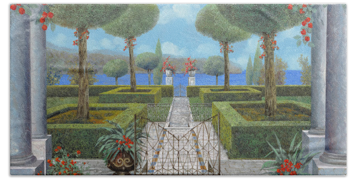 Italian Garden Beach Towel featuring the painting Giardino Italiano by Guido Borelli