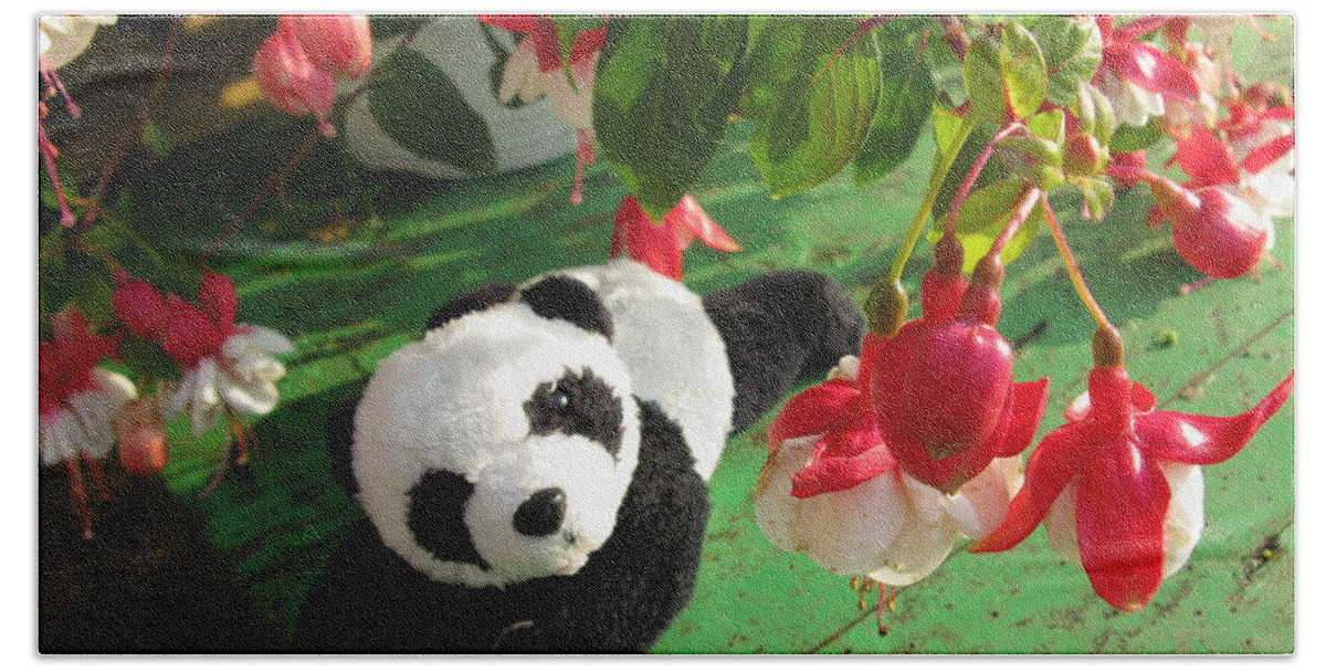 Baby Panda Beach Towel featuring the photograph Ginny Under The Red And White Fuchsia by Ausra Huntington nee Paulauskaite