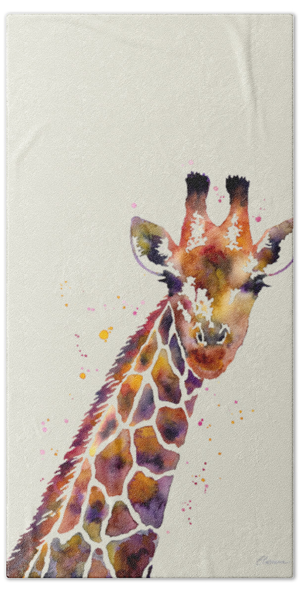 Giraffe Beach Towel featuring the painting Giraffe by Hailey E Herrera