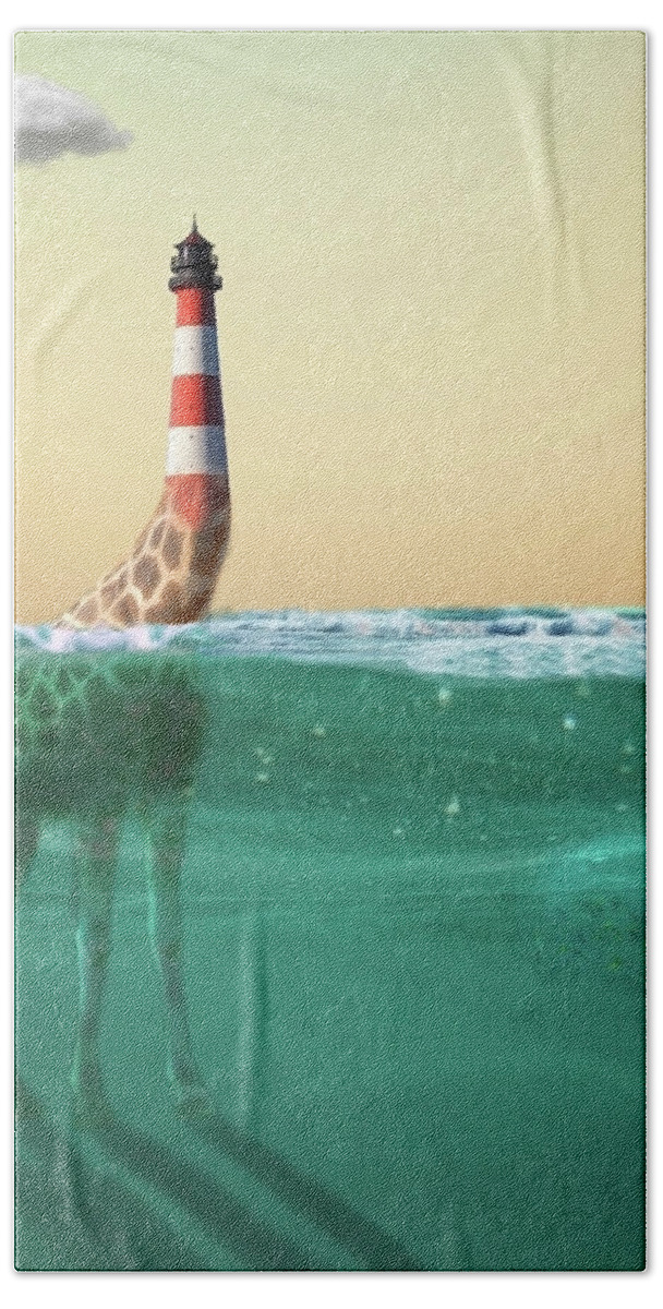 Kids Beach Towel featuring the digital art Giraffe Lighthouse by Keshava Shukla
