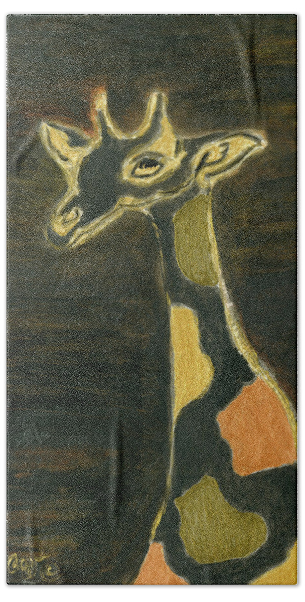 Giraffe Beach Towel featuring the painting Giraffe Metallica by Stephanie Agliano