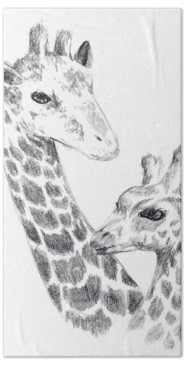 Giraffe Beach Sheet featuring the drawing Giraffes by Alice Chen