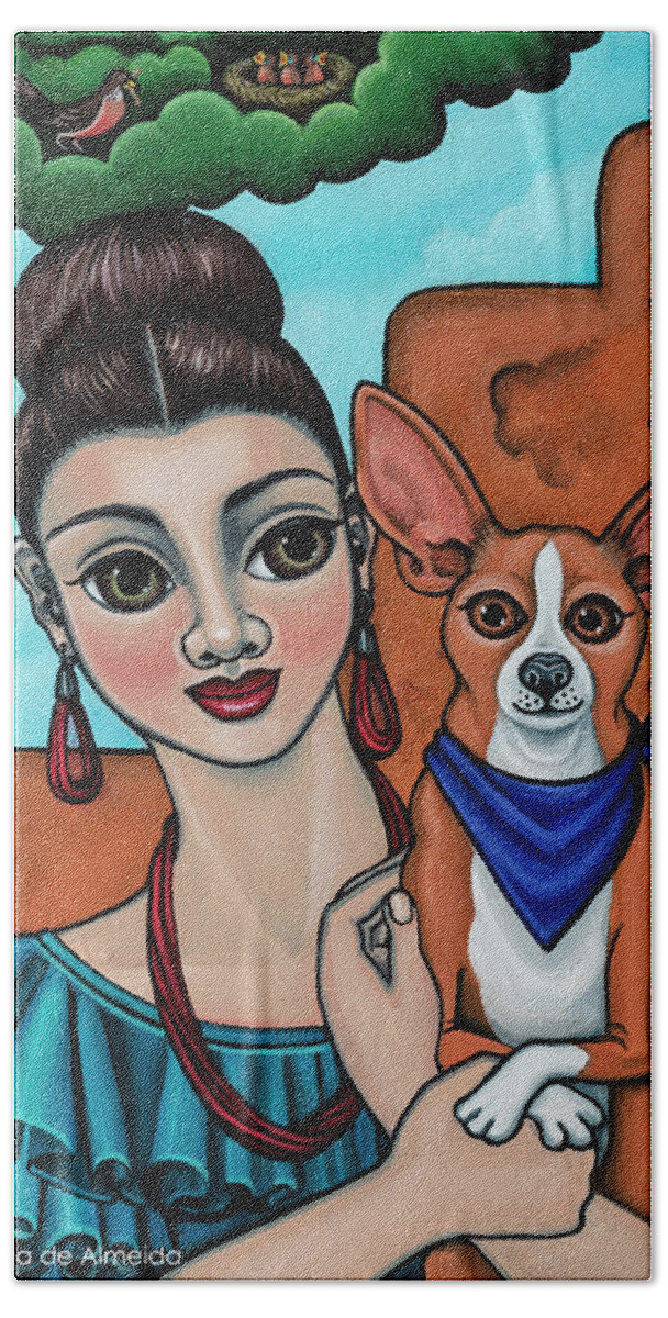 Chihuahua Art Beach Towel featuring the painting Girl Holding Chihuahua Art Dog Painting by Victoria De Almeida
