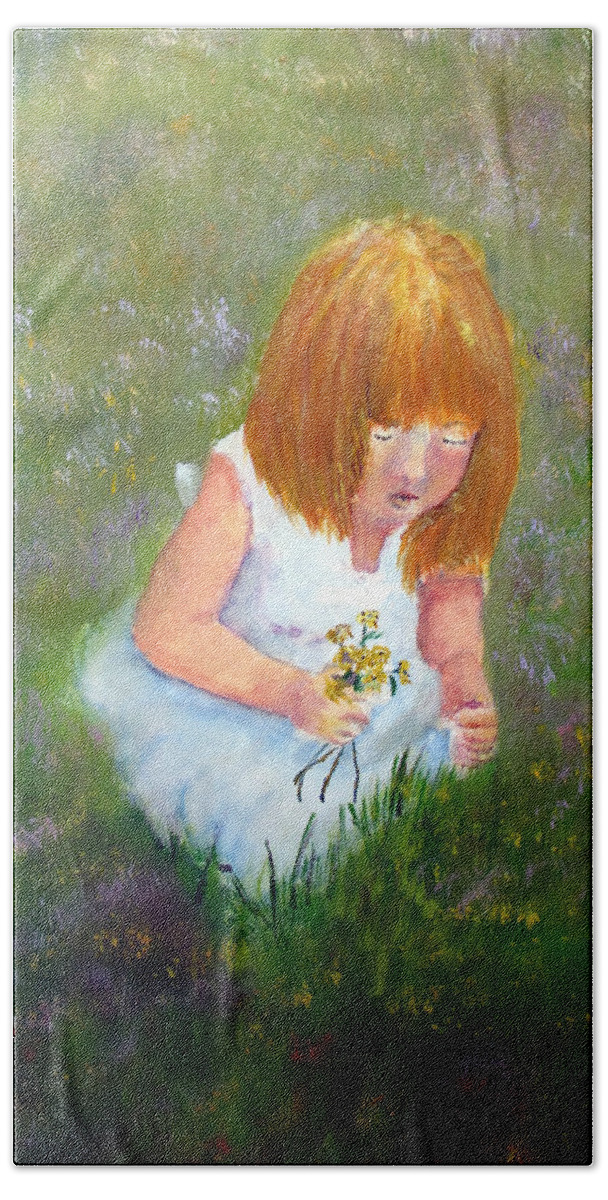 Child Beach Sheet featuring the painting Girl In The Meadow by Loretta Luglio