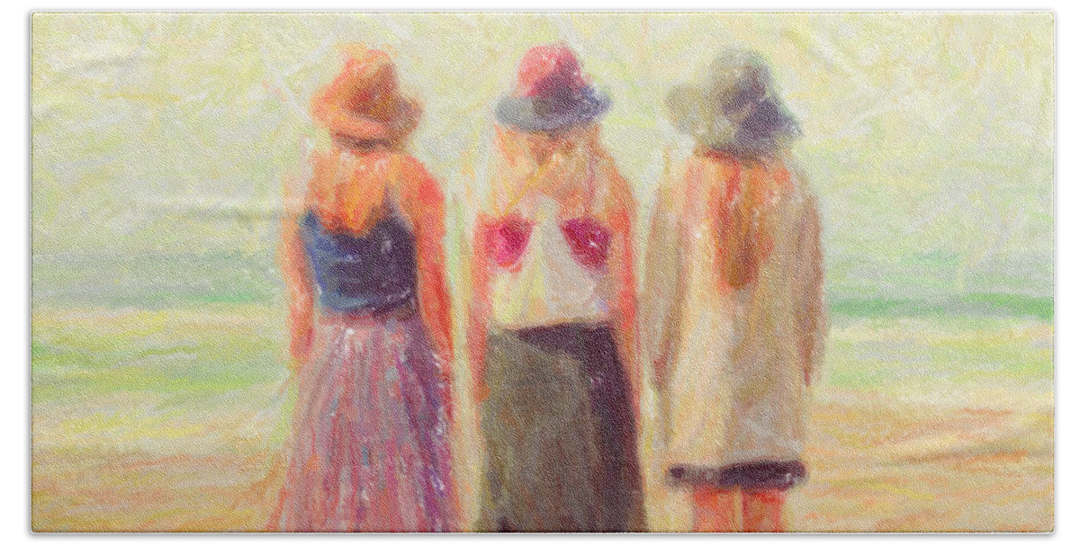 Coastal Beach Sheet featuring the painting Girlfriends at the Beach by Chris Armytage