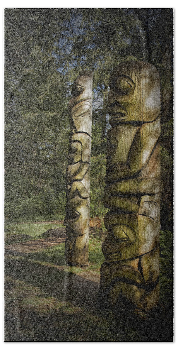  Theresa Tahara Beach Towel featuring the photograph Gitksan Totem Poles by Theresa Tahara