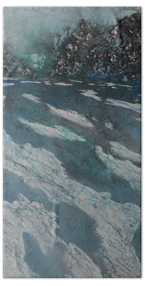Ice Beach Towel featuring the painting Glacial Moraine by Ruth Kamenev