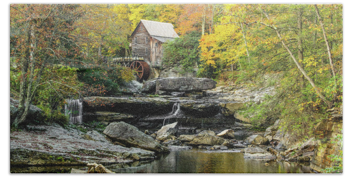 Glade Creek Beach Towel featuring the photograph Glade Creek Grist Mill #1 by Tom and Pat Cory
