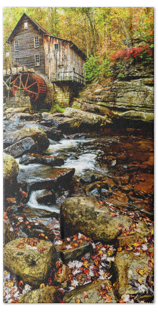 Babcock State Park Beach Towel featuring the photograph Glade Creek Grist Mill Fall by Thomas R Fletcher