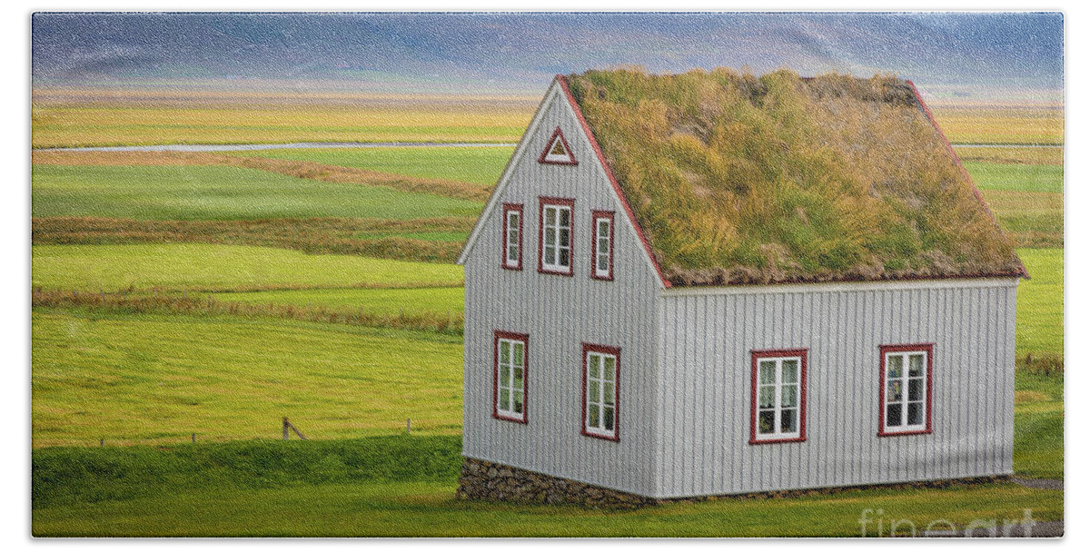 Byggðasafn Skagfirðinga Beach Towel featuring the photograph Glaumbaer Farmhouse by Inge Johnsson