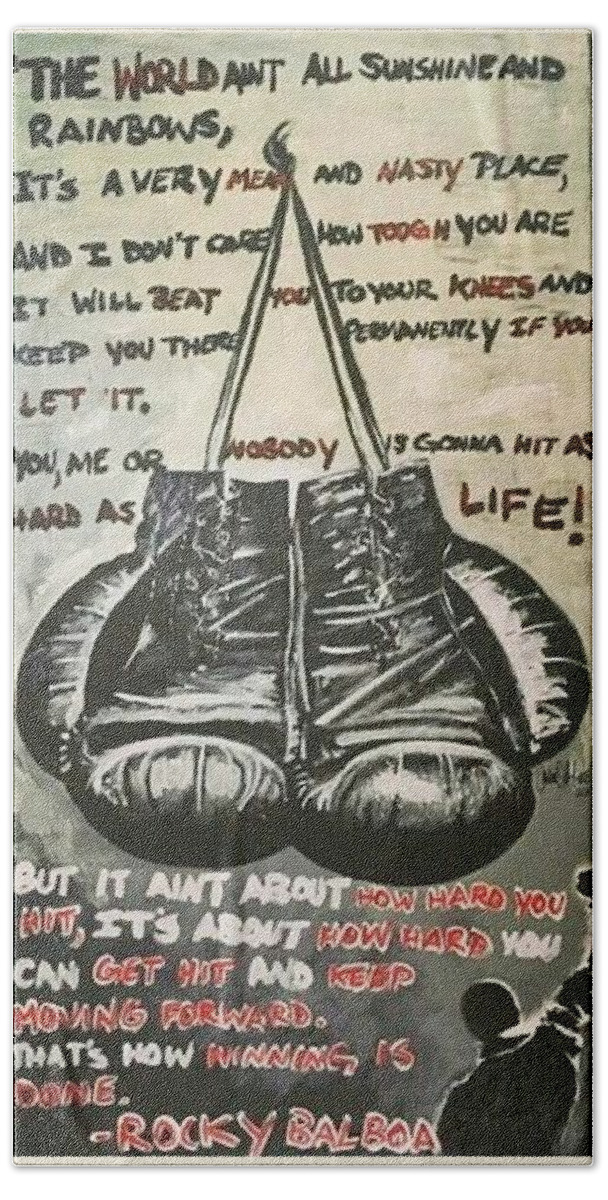 Boxing Beach Sheet featuring the painting Gloves Of Life by Antonio Moore