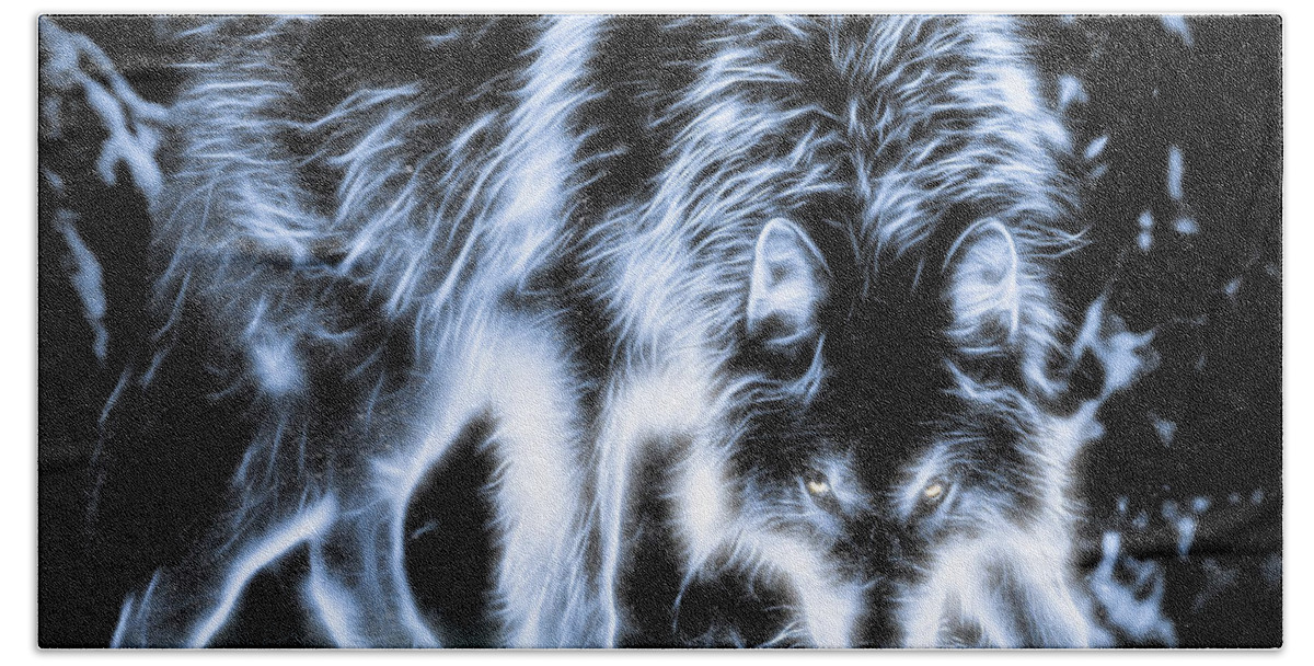 Animals Beach Towel featuring the photograph Glowing Wolf in the Gloom by Rikk Flohr