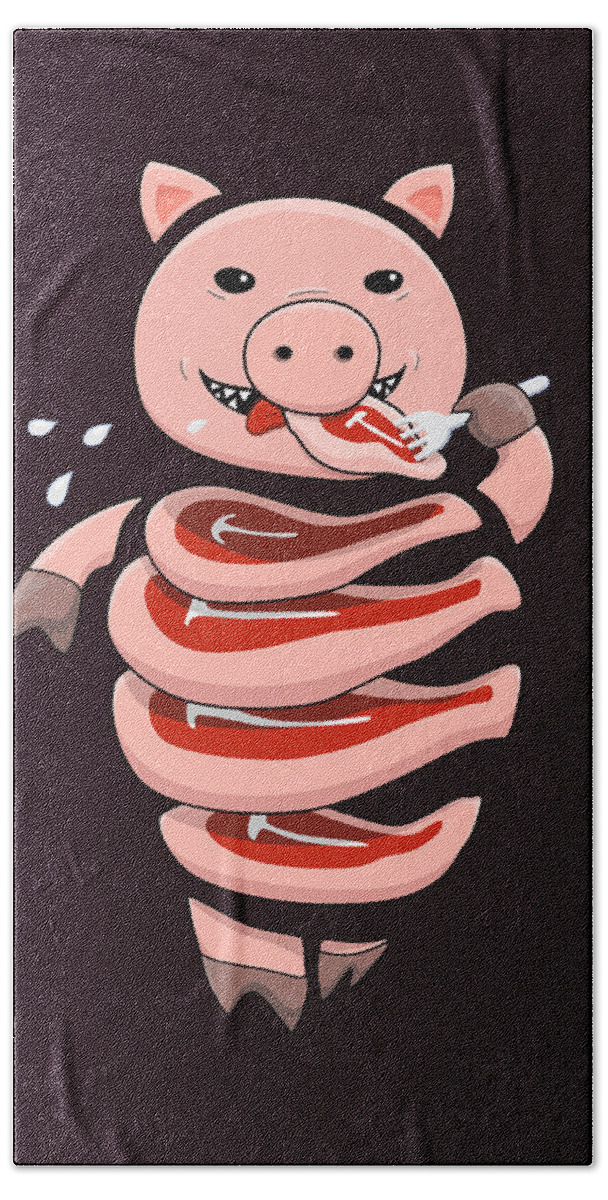 Gluttony Beach Towel featuring the digital art Gluttonous Self-Eating Pig by Boriana Giormova