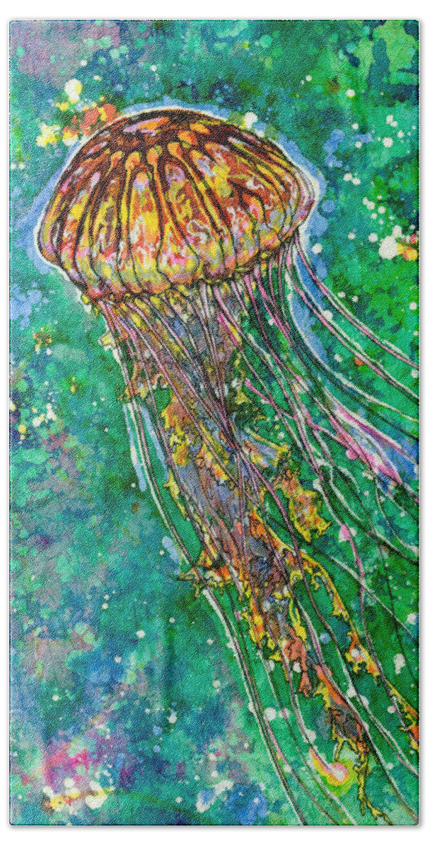 Jellyfish Beach Towel featuring the painting Go With The Flow by Nick Cantrell